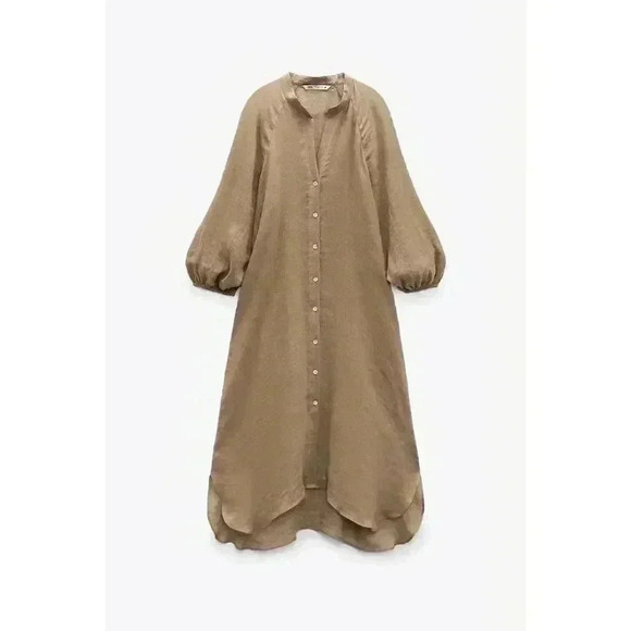 New Zara Linen Shirt Dress Camel New Buttons - Picture 8 of 15